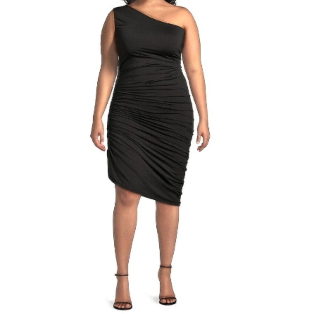 NEW Design Lab One Shoulder Ruched Fitted Dress Size 1X